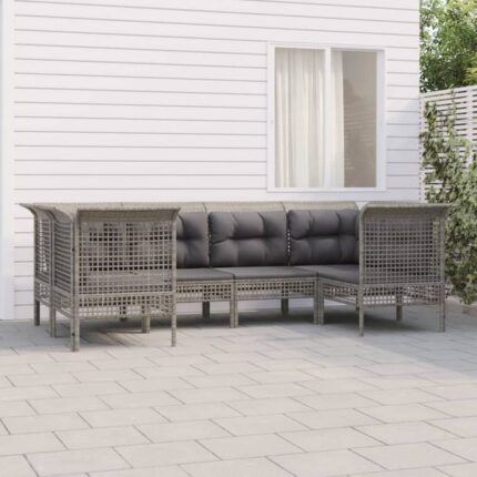 Salon de jardin 6 pcs avec coussins Gris Résine tressée vidaXL
