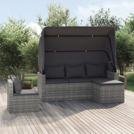 Salon de jardin 4 pcs avec coussins gris résine tressée vidaXL
