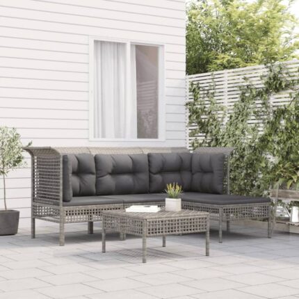 Salon de jardin 5 pcs avec coussins Gris Résine tressée vidaXL