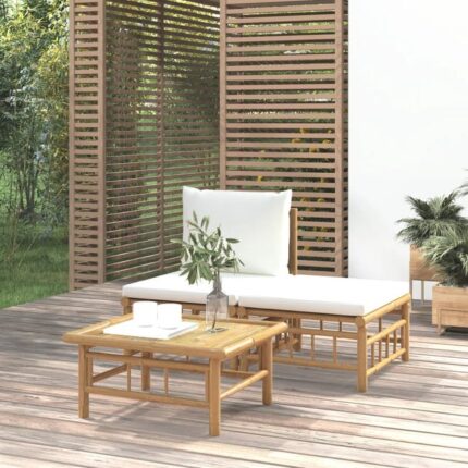 Salon de jardin 3 pcs avec coussins blanc crème bambou vidaXL