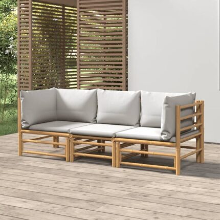 Salon de jardin 3 pcs avec coussins gris clair bambou vidaXL