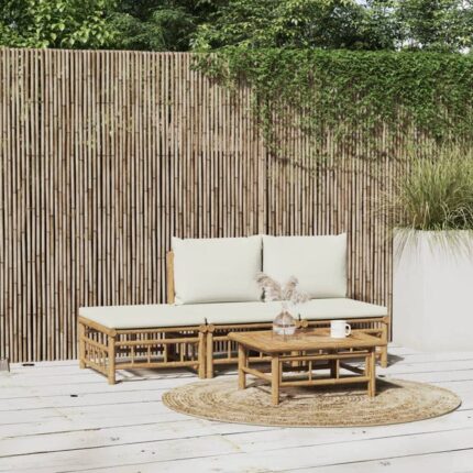 Salon de jardin 4 pcs avec coussins blanc crème bambou vidaXL