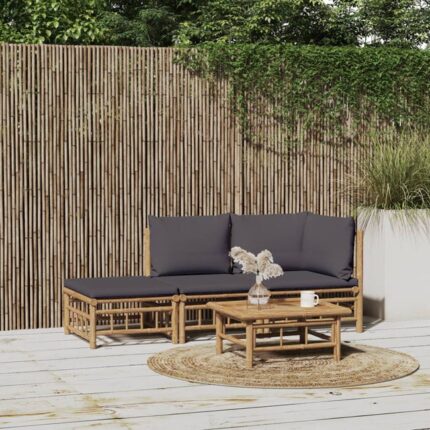 Salon de jardin 3 pcs avec coussins gris foncé bambou vidaXL