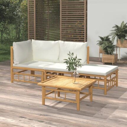 Salon de jardin 4 pcs avec coussins blanc crème bambou vidaXL