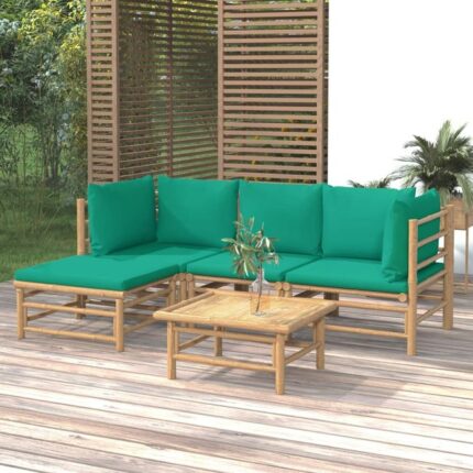 Salon de jardin 5 pcs avec coussins vert bambou vidaXL
