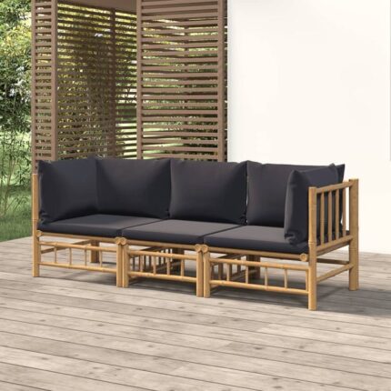 Salon de jardin 3 pcs avec coussins gris foncé bambou vidaXL