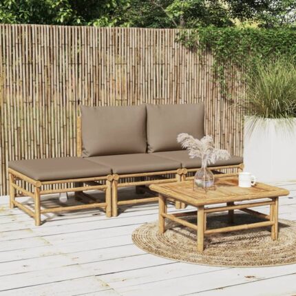 Salon de jardin 4 pcs avec coussins taupe bambou vidaXL