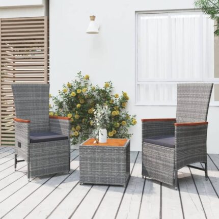 Ensemble de salon de jardin 3 pcs gris poly rotin et acacia vidaXL