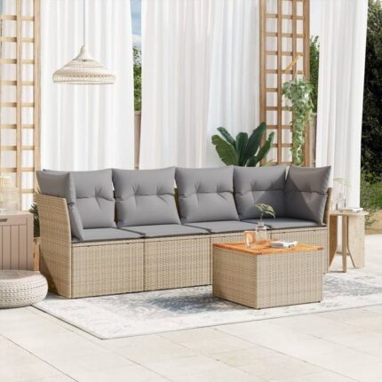 Salon de jardin avec coussins 5pcs mélange beige résine tressée vidaXL