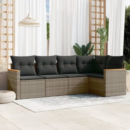 Salon de jardin 5 pcs avec coussins gris résine tressée vidaXL