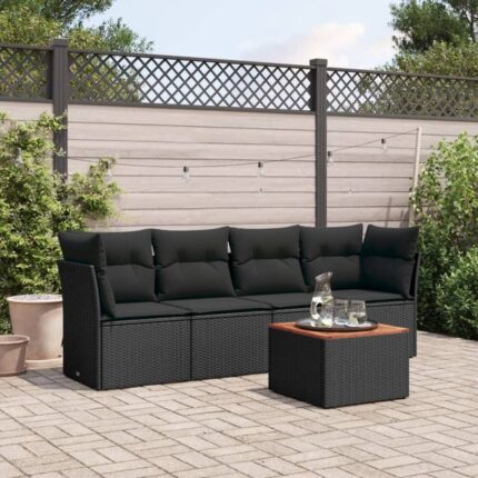 Salon de jardin 5 pcs avec coussins noir résine tressée vidaXL