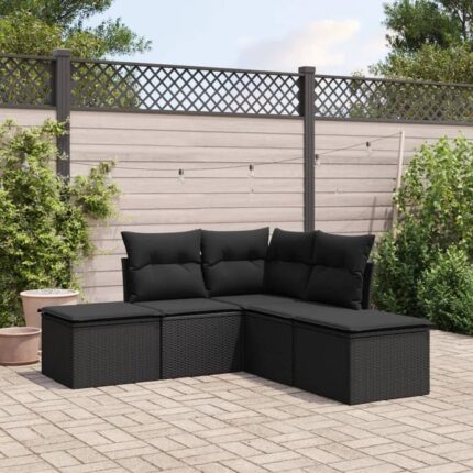 Salon de jardin 5 pcs avec coussins noir résine tressée vidaXL