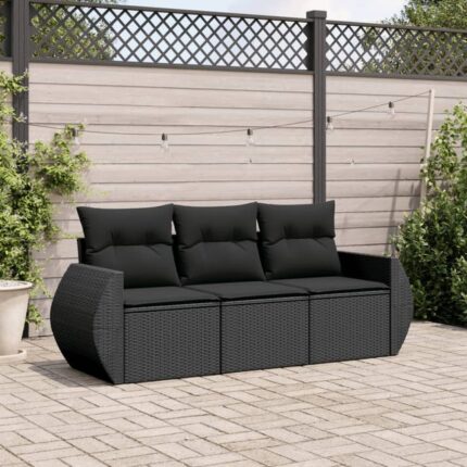 Salon de jardin 3 pcs avec coussins noir résine tressée vidaXL