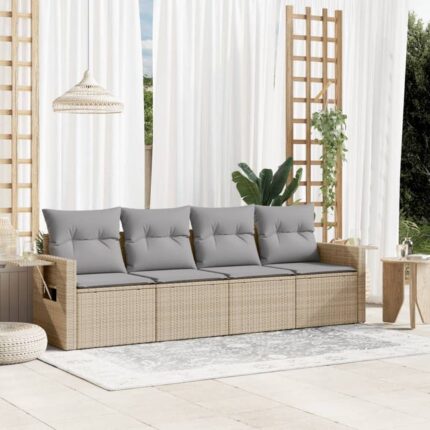 Salon de jardin avec coussins 4 pcs beige résine tressée vidaXL