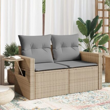 Canapé de jardin avec coussins 2 places beige résine tressée vidaXL