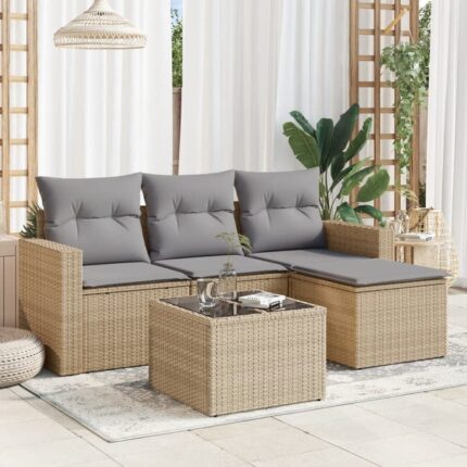 Salon de jardin avec coussins 5 pcs beige résine tressée vidaXL