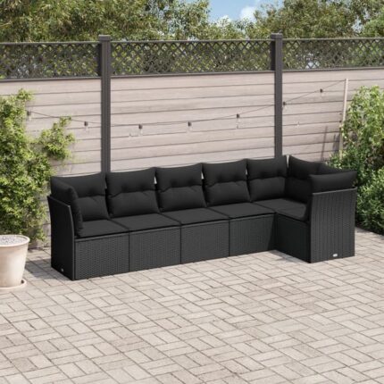 Salon de jardin 6 pcs avec coussins noir résine tressée vidaXL