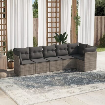Salon de jardin 6 pcs avec coussins gris résine tressée vidaXL