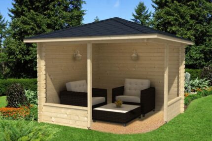 Tonnelle pentagonale Maik-28 Alpholz, 3.3x3.3m dim. ext. (cas échéant incl. débord de toit) naturel, épaisseur paroi : 10,6m² totale