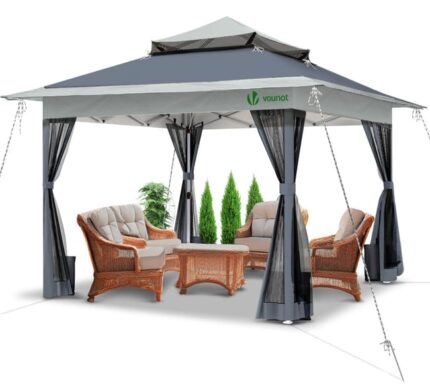 Tonnelle de jardin exterieure pliable avec moustiquaire 3.6x3.6m gris