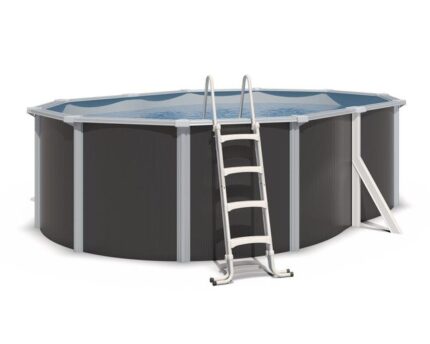Piscine hors sol acier ovale 4,90 x 3,65 x 1,32 m anthracite VARUNA