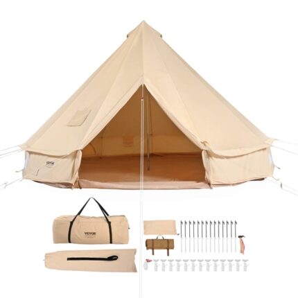 VEVOR Tente Cloche en Toile 6 m Tente de Yourte 4 Saisons Tente de Camping Familial avec Trou de Poêle à Bois, Sacs de Rangement pour Glamping Jusqu