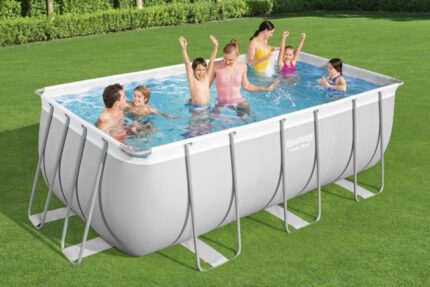 Piscine hors-sol tubulaire Power Steel BESTWAY, L.4.12 x l.2.01 x H.1.22 m, gris