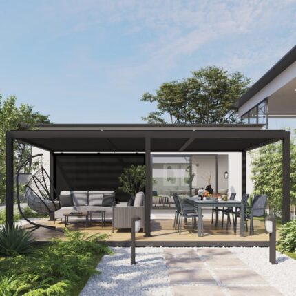 Pergola bioclimatique autoportante NATERIAL Clima aluminium gris, 17.17 m²