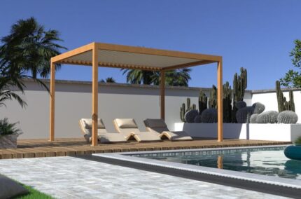 Pergola autoportante TIERAL Caleta aluminium effet bois, 12,7 m²
