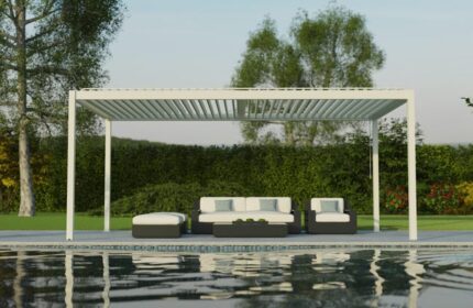 Pergola bioclimatique autoportante TIERAL Cadix aluminium blanc, 17.8 m²