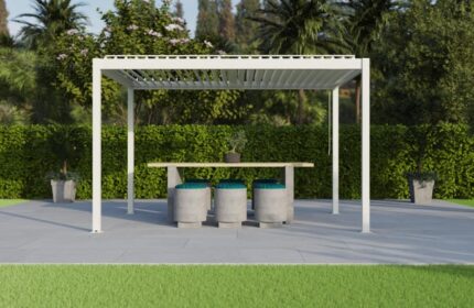 Pergola bioclimatique autoportante TIERAL Cadix aluminium blanc, 12.26 m²