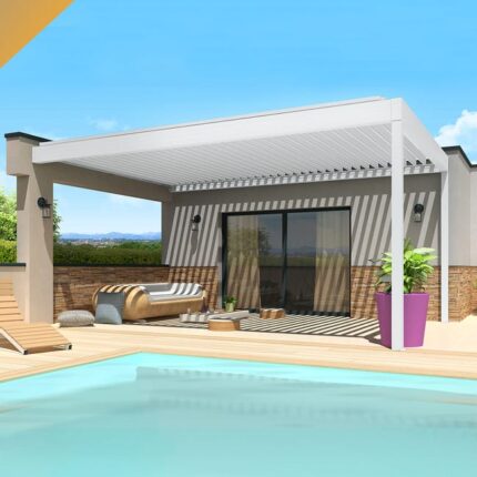 Pergola Bioclimatique SPINELLE 4,50x6,037 M Verins à Télécommande (Blanc)