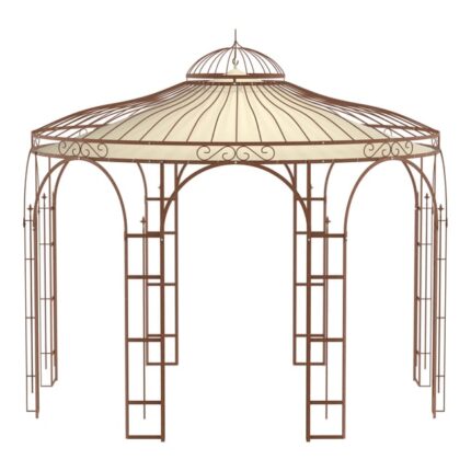 ELEO Firenze gloriette magnifique résistante à l'hiver | Avec voile d'ombrage | Tonnelle ronde non traité Ø 3,7 m | Pavillon romantique en fer forgé