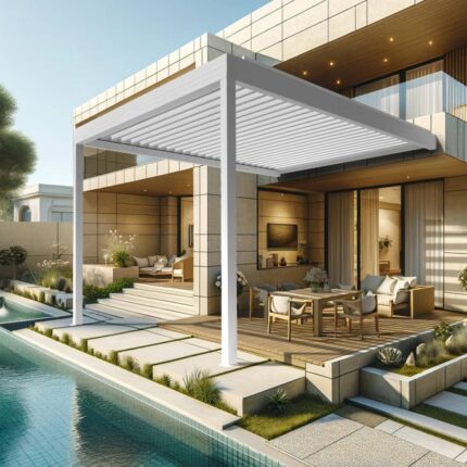 Pergola bioclimatique TRESNA 4.50 x 4.987m Vérin à Télécommande (Blanc)