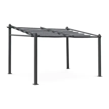 Pergola murale en aluminium - Murum 3x4m - Toile grise - Tonnelle idéale pour votre terrasse. toit retractable. toile