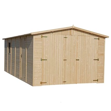 GARAGE en bois 18 m² - Chalet avec fenêtres - H222 x 616 x 324 cm - Construction de panneaux en bois naturel - Abri de jardin atelier - TIMBELA M102