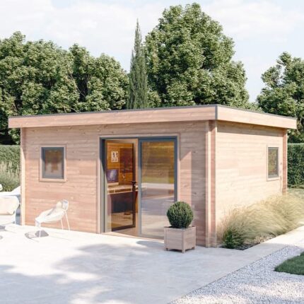 STUDIO DE JARDIN NANTUA 20M² - BOIS DOUGLAS 55MM - PORTE & FENETRE PVC - TOITURE ACIER