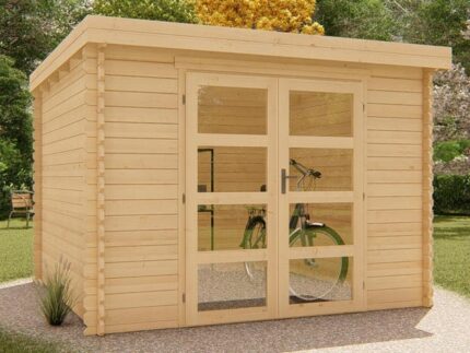 Abri de jardin en bois avec toit plat 9,86 m² épaisseur 28 mm - LOTAVI