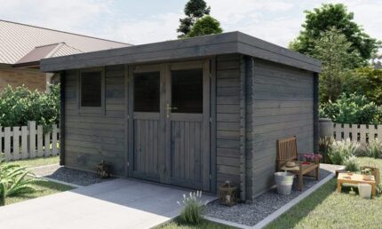 Abri de jardin TOUSCHALETS LANDES 12 bois traité autoclave gris 380x280cm ép 28mm