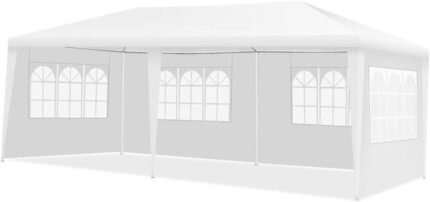Tonnelle de Jardin / Barnum 3x6m-18㎡ Tente de Réception avec 4 Parois Amovibles, Piquets de Terre, Sac de Transport, pour Fête/Mariage/BBQ, Blanc