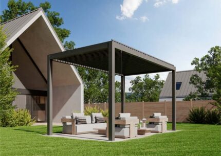 Pergola bioclimatique Huun Piano HUUN, 5x3m dim. ext. (cas échéant incl. débord de toit) revêtu par poudre, 15m² superficie totale