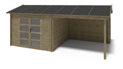 Abri de jardin en bois - 17,40m2 - 5,79x3m - Traité - Ep. 24mm - Couleur: vert - DOM718 - ALTANKA