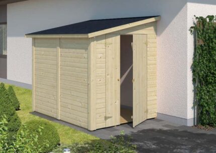 Cabane à outils Mia 3,4 m² Alpholz, 1.8x2.4m dim. ext. (cas échéant incl. débord de toit) naturel, épaisseur paroi : 16mm, 4,3m² totale