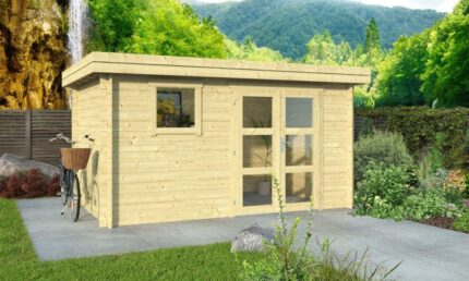 Abri de jardin TOUSCHALETS LYON 9 bois 378x238cm ép 34mm - porte vitrée