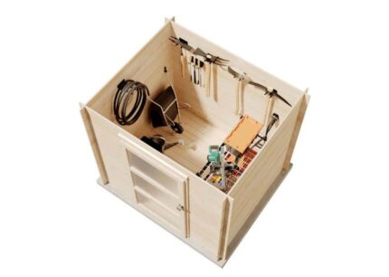 Cabane à outils Nyborg Alpholz, 3.3x1.9m dim. ext. (cas échéant incl. débord de toit) naturel, épaisseur paroi : 19mm, 6,4m² totale