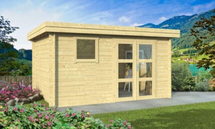 Abri de jardin TOUSCHALETS LYON 11 bois 378x298cm ép 34mm - porte vitrée