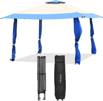 Tonnelle Barnum de Jardin Pliante Pop-up 3,95x3,95M 2 Toit Ventilés, 3 Hauteurs Réglable Bleu