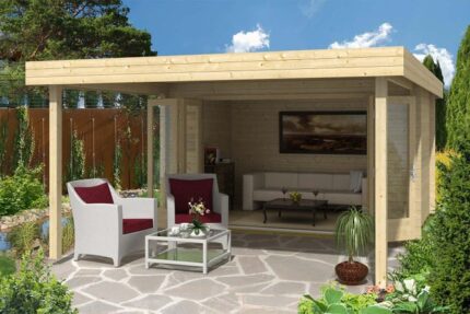 Abri de jardin Holstein-40 avec grande porte pliante Alpholz, 4.2x6m dim. ext. (cas échéant incl. débord de toit) naturel, 40mm, 25,1m² totale