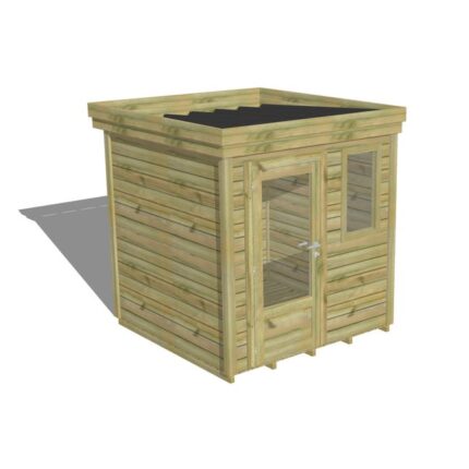 ABRI DE JARDIN bois Pin autoclave 27mm - 2,14x2,14m / 4,6m2 - Bac acier - Plancher bois