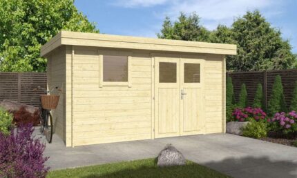 Abri de jardin TOUSCHALETS LYON 9 bois 378x238cm ép 34mm - porte semi-vitrée